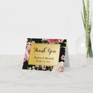 Vintage Floral Elegant Black Gold Thank You Card