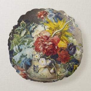 Vintage Floral Elegant Botanical Garden Painting Round Pillow