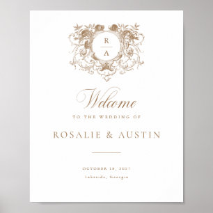 Vintage Floral Elegant Crest Mariage Affiche de bi