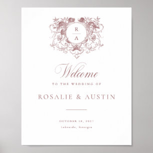 Vintage Floral Elegant Crest Mariage Affiche de bi