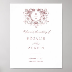 Vintage Floral Elegant Crest Mariage Affiche de bi