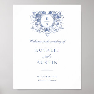 Vintage Floral Elegant Crest Mariage Affiche de bi