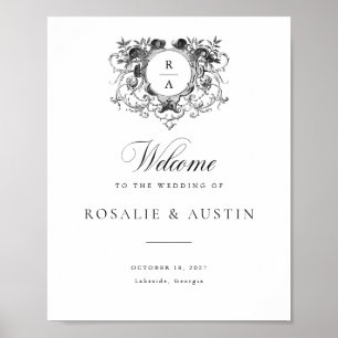 Vintage Floral Elegant Crest Wedding Welcome Sign