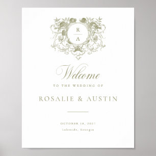 Vintage Floral Elegant Crest Wedding Welcome Sign