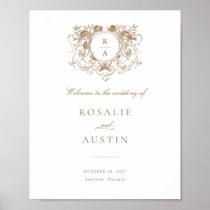 Vintage Floral Elegant Crest Wedding Welcome Sign