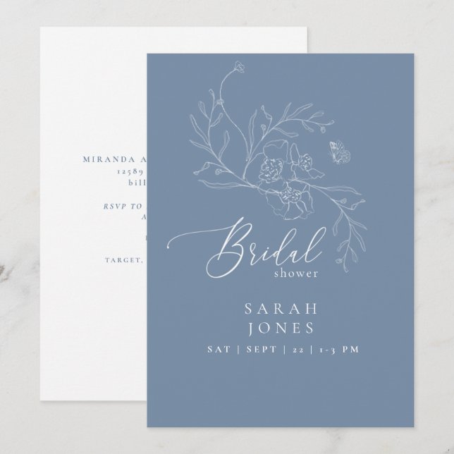 Vintage Floral Elegant Periwinkle Bridal Shower  Invitation (Front/Back)