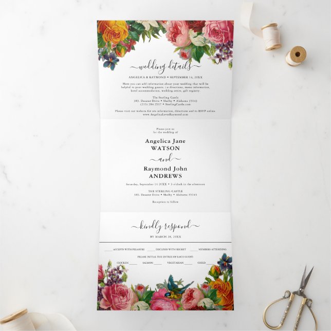 Vintage Floral Elegant Wedding Tri-Fold Invitation (Inside)