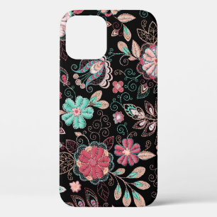 Vintage Floral Embroidery Dark Pattern iPhone 12 Case