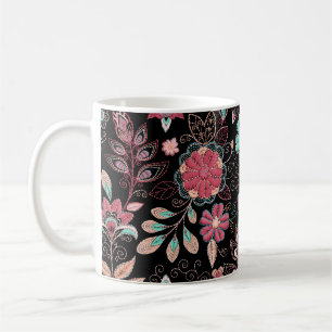 Vintage Floral Embroidery Dark Pattern Coffee Mug