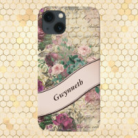 Vintage Floral Ephemera with Pink Ribbon Monogram