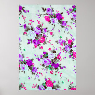 Vintage floral fabric,  Fragment of colourful retr Poster