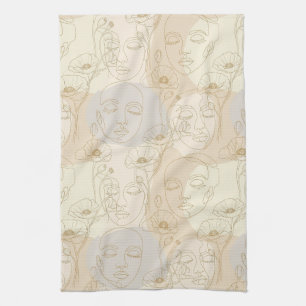 Vintage Floral Face Line Pattern (1) Kitchen Towel
