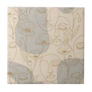 Vintage Floral Face Line Pattern (2) Tile