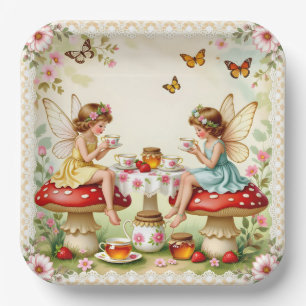Vintage floral fairy picnic garden paper plate