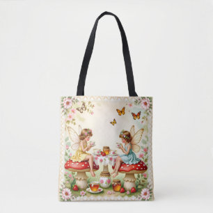 Vintage floral fairy picnic garden tote bag