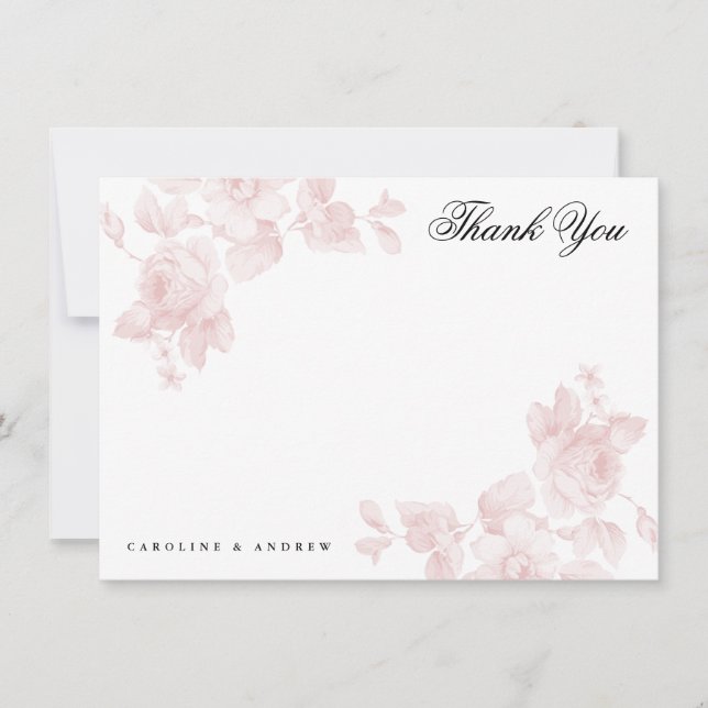 Vintage floral flat thank you note card (Front)