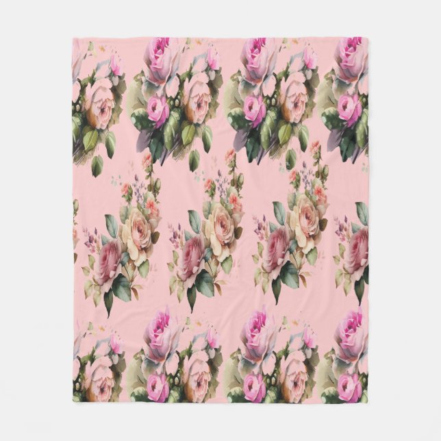 Vintage Floral Fleece Blanket (Front)