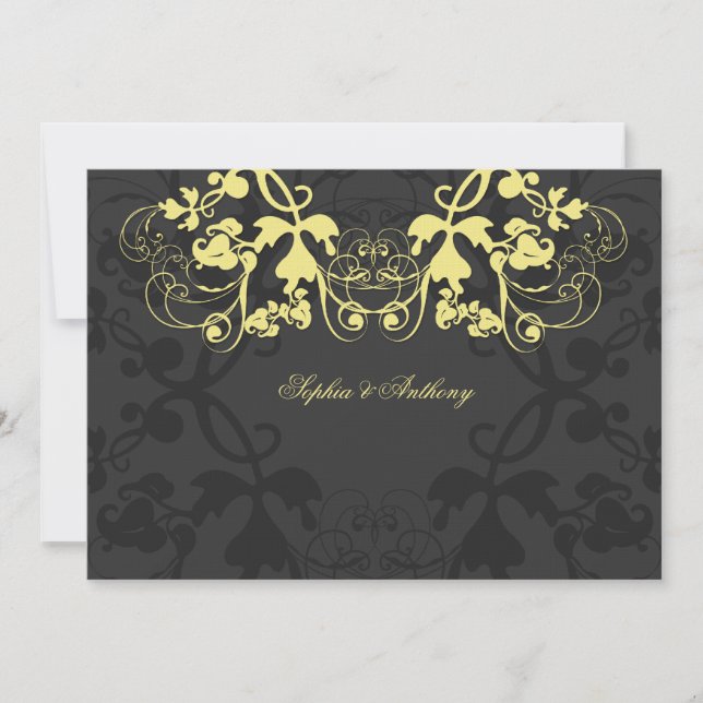 Vintage Floral fleuri Jaune Faire-part de mariage (Devant)