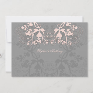 Vintage Floral Flourish Baby Pink Wedding Invite