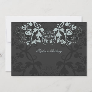 Vintage Floral Flourish Grey Wedding Invitation