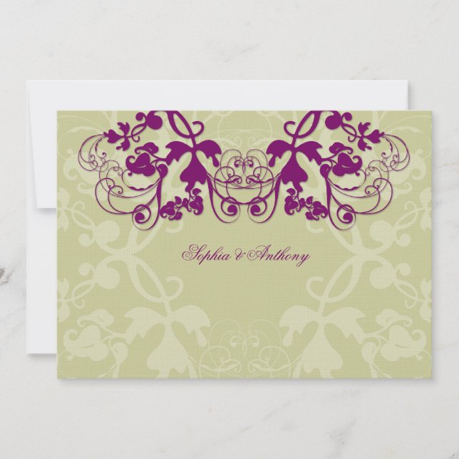 Vintage Floral Flourish Purple Wedding Invitation (Front)
