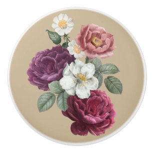 Vintage Floral Flower Botanical Peony Ceramic Knob