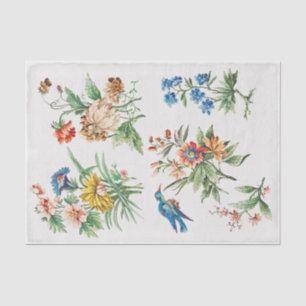 Vintage Floral Flowers Bird French Decoupage Tissue Paper