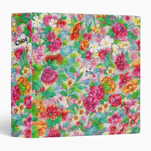 Vintage Floral Flowers Colourful Name Notebook Binder