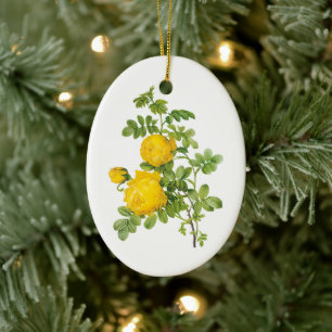 Vintage Floral Flowers, Yellow Roses by Redoute Ceramic Ornament