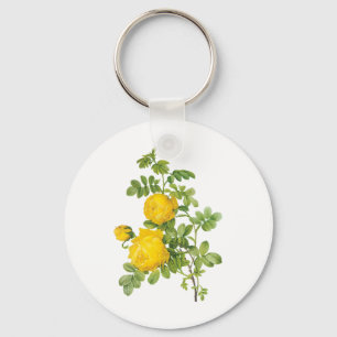 Vintage Floral Flowers, Yellow Roses by Redoute Keychain