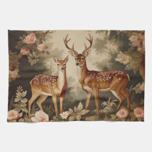 Vintage Floral Forest Deer Kitchen Towel