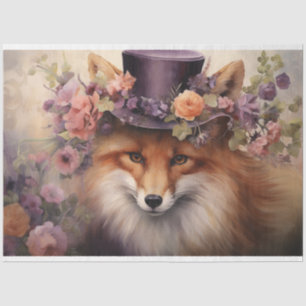 Vintage Floral Fox with Hat Flowers Decoupage Tissue Paper