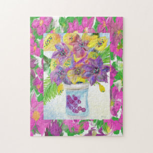 Vintage Floral Frame and Flower Bouquet Jigsaw Puzzle