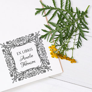 Vintage Floral Frame Custom Ex Libris Library Book Rubber Stamp