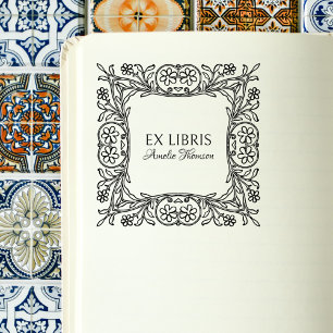 Vintage Floral Frame Elegant Ex Libris Custom Book Self-inking Stamp