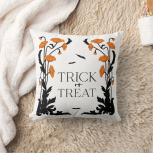 Vintage Floral Frame Halloween Throw Pillow