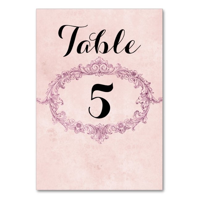 Vintage Floral Frame on Pink Table Number (Front)