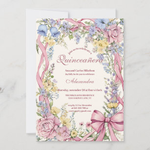 Vintage floral frame Quinceañera  Invitation