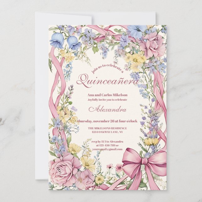 Vintage floral frame Quinceañera  Invitation (Front)