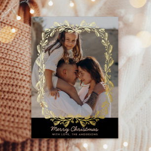 Vintage Floral Frame Real Foil 2 Photo Christmas Holiday Card