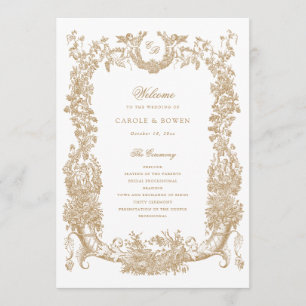 Vintage Floral Frame Vines Toile Gold Wedding Program