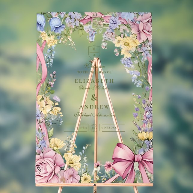 Vintage floral frame wedding acrylic sign (Neutral)