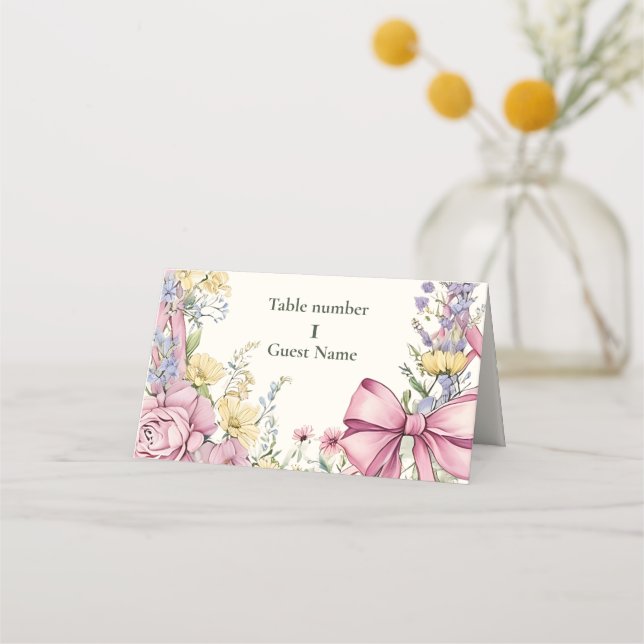 Vintage floral frame wedding place card (Front)