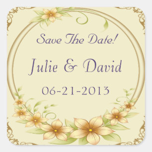 Vintage Floral Frame Wedding Save The Date Square Sticker