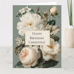Vintage Floral Frame with Cream and Pink Roses Card