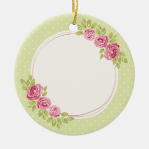 Vintage Floral Frame with Roses   Editable Wedding Ceramic Ornament