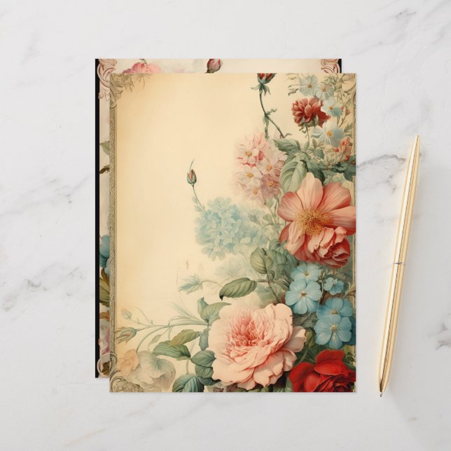 Vintage Floral Frames Scrapbook Paper (Front/Back In Situ)