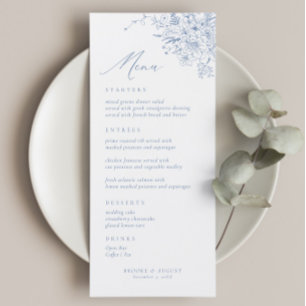 Vintage Floral French Blue Wedding Menu