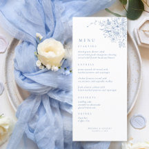 Vintage Floral French Blue Wedding Menu