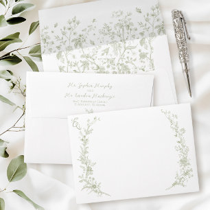 Vintage Floral French Sage Green Elegant Wedding Envelope